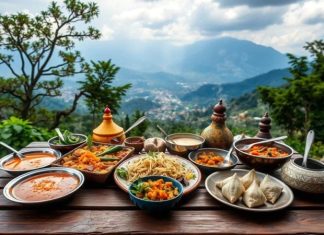 Nepal Mutfağı Nepal, Himalayaların eteklerinde yer alan ve zengin kültürel çeşitliliğe sahip bir ülkedir. Bu konum, Nepal mutfağının hem Asya hem de Tibet etkilerini bir araya getirmesine olanak tanımıştır. Pirinç ve baklagillerin temel besin maddesi olduğu bu mutfakta, baharatların ustaca kullanımı yemeklerin karakterini belirler. Nepal yemekleri, hem lezzet hem de görsellik açısından öne çıkarak kültürel bir deneyim sunar. Konulu bir haber görseli.
